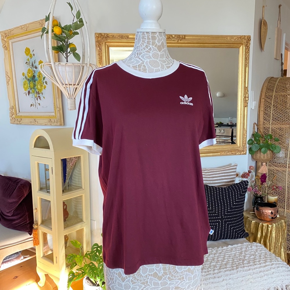 Adidas ringer tee maroon